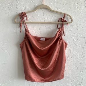 NWOT Le Lis Satin Cowl Neck Crop Cami